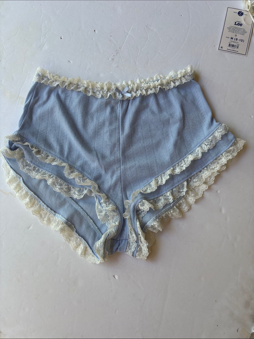 New Kacey Lee Cami Boy Short Coquette Sleepwear Blue Lace Medium Lounge Bow Cute - Picture 13 of 17